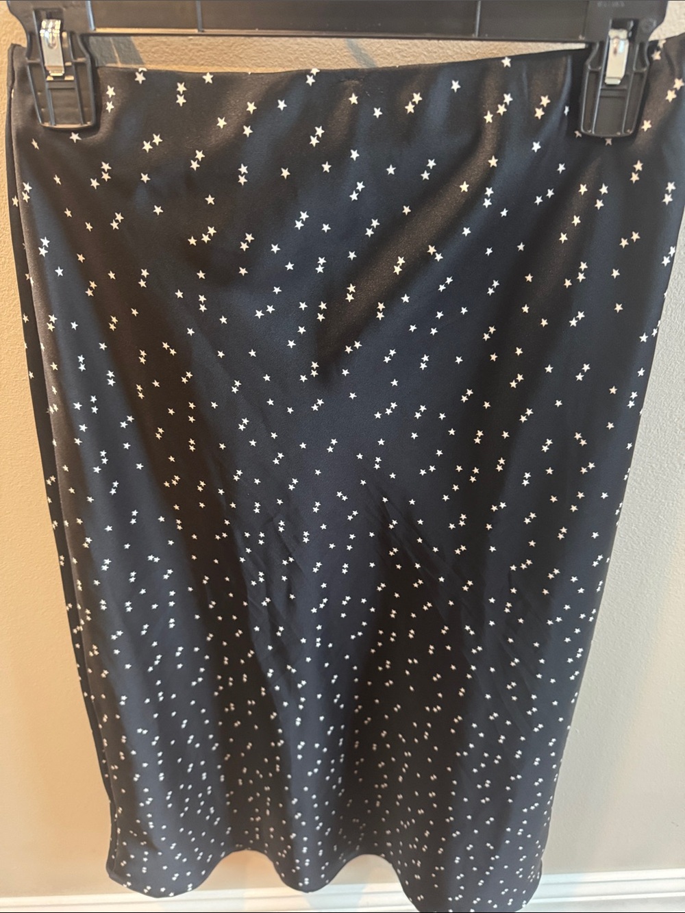 Women's Black Midi Skirt with White Star Print